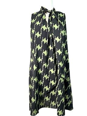 Vince Camuto Black and Lime Graphic Maxi Skirt with Tie Neck